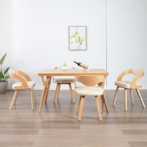 vidaXL Eetkamerstoelen 4 st gebogen hout en kunstleer crèmekleurig