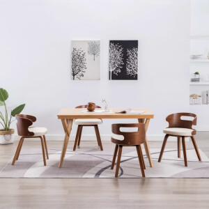 vidaXL Eetkamerstoelen 4 st gebogen hout en kunstleer crèmekleurig