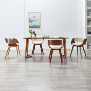 vidaXL Eetkamerstoelen 4 st gebogen hout en kunstleer crèmekleurig