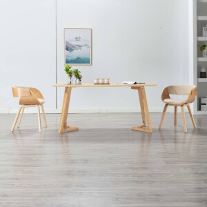 vidaXL Eetkamerstoelen 2 st gebogen hout en kunstleer crèmekleurig