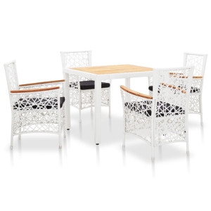 vidaXL 5-delige Tuinset poly rattan wit