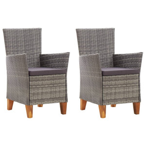 vidaXL Tuinstoelen 2 st met kussens poly rattan grijs