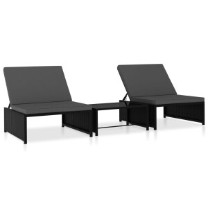 vidaXL Ligbedden 2 st met tafel poly rattan zwart