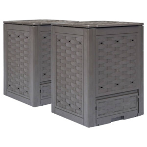 vidaXL Compostbakken 2 st 600 L 60x60x83 cm kunststof rattan bruin
