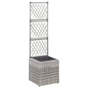 vidaXL Latwerkplantenbak verhoogd met 1 pot 30x30x107 cm rattan grijs