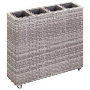 vidaXL Plantenbak verhoogd met 4 potten 80x22x79 cm poly rattan grijs