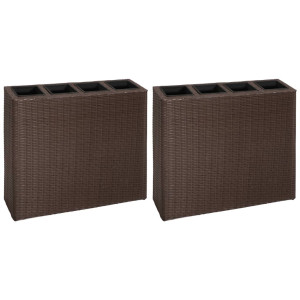 vidaXL Plantenbak verhoogd met 4 potten 2 st poly rattan bruin