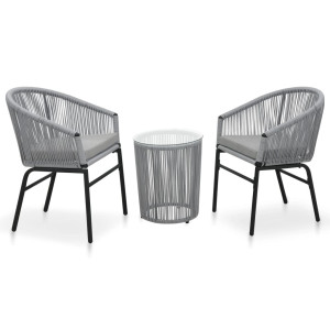 vidaXL 3-delige Bistroset met kussens PE-rattan grijs