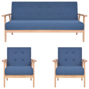 vidaXL 3-delig Bankstel stof blauw