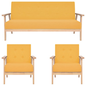 vidaXL 3-delig Bankstel stof geel