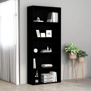 vidaXL Boekenkast met 5 schappen 80x30x189 cm bewerkt hout zwart