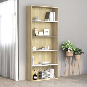 vidaXL Boekenkast met 5 schappen 80x30x189cm bewerkt hout wit en eiken