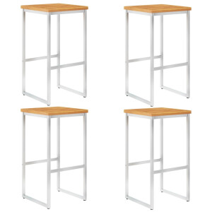 vidaXL Barstoelen 4 st massief acaciahout en roestvrij staal