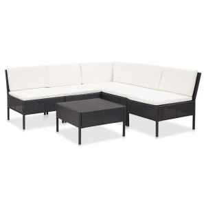 vidaXL 6-delige Loungeset met kussens poly rattan zwart