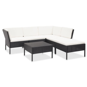 vidaXL 6-delige Loungeset met kussens poly rattan zwart