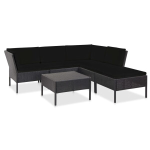 vidaXL 6-delige Loungeset met kussens poly rattan zwart
