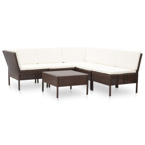 vidaXL 6-delige Loungeset met kussens poly rattan bruin