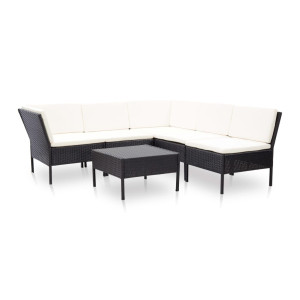 vidaXL 6-delige Loungeset met kussens poly rattan zwart