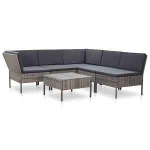 vidaXL 6-delige Loungeset met kussens poly rattan grijs