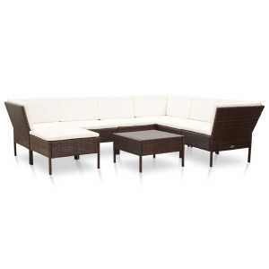 vidaXL 8-delige Loungeset met kussens poly rattan bruin