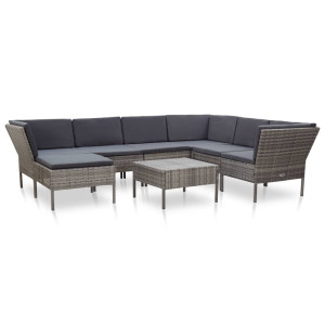 vidaXL 8-delige Loungeset met kussens poly rattan grijs