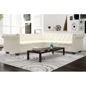 vidaXL Chesterfield hoekbank 5-zits kunstleer wit