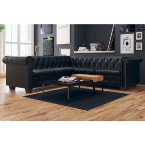 vidaXL Chesterfield hoekbank 5-zits kunstleer zwart