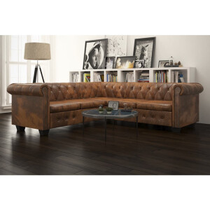 vidaXL Chesterfield hoekbank 5-zits kunstleer bruin