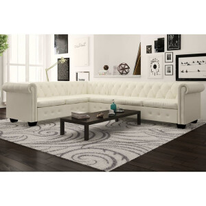 vidaXL Chesterfield hoekbank 6-zits kunstleer wit