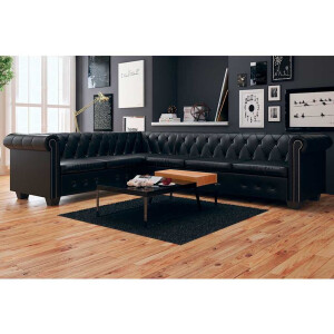 vidaXL Chesterfield Hoekbank 6-Zits Zwart Kunstleer