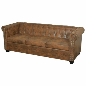 vidaXL Chesterfield Bank 3-Zits Bruin Kunstleer