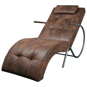 vidaXL Chaise Longue met Kussen Bruin Suède Look Stof