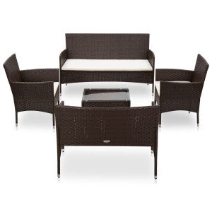 vidaXL 5-delige Loungeset met kussens poly rattan bruin