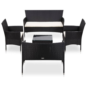 vidaXL 5-delige Loungeset met kussens poly rattan zwart