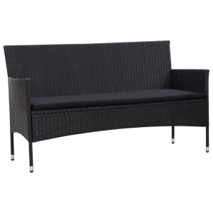 vidaXL Tuinbank 3-zits met kussens poly rattan zwart