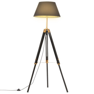 vidaXL Vloerlamp driepoot 141 cm massief teakhout zwart en goudkleurig
