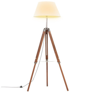 vidaXL Vloerlamp driepoot 141 cm massief teakhout honingbruin en wit