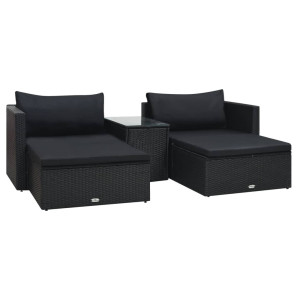 vidaXL 5-delige Loungeset met kussens poly rattan zwart