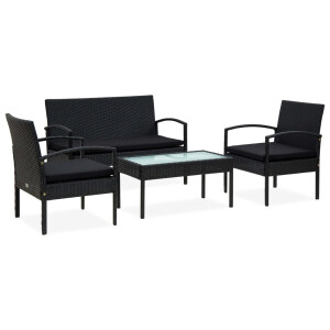 vidaXL 4-delige Loungeset met kussens poly rattan zwart