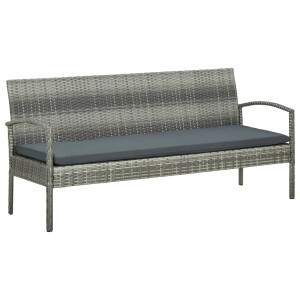 vidaXL Tuinbank 3-zits met kussen poly rattan grijs
