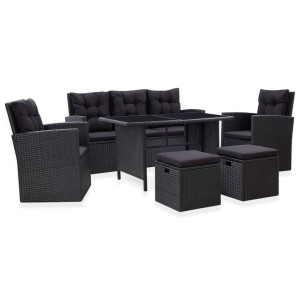 vidaXL 6-delige Loungeset met kussens poly rattan zwart