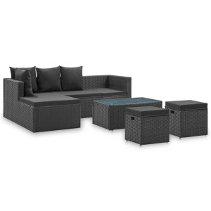 vidaXL 4-delige Loungeset met kussens poly rattan zwart