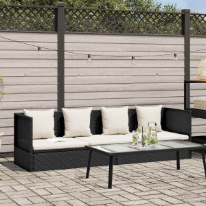 vidaXL Tuinbed met kussens poly rattan zwart