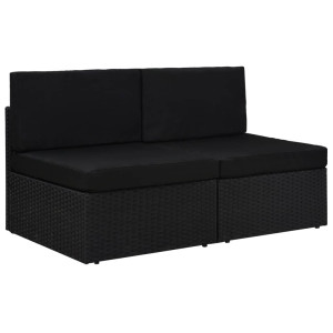 vidaXL Tweezitsbank sectioneel poly rattan zwart