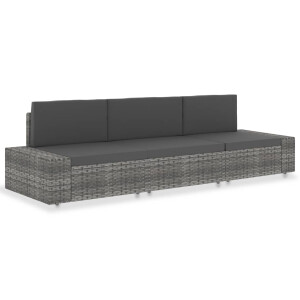 vidaXL Driezitsbank sectioneel poly rattan grijs