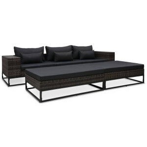vidaXL 5-delige Loungeset met kussens poly rattan grijs