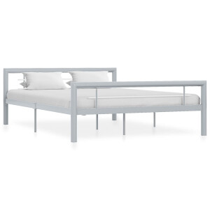 vidaXL Bedframe metaal grijs en wit 160x200 cm