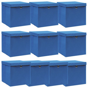 vidaXL Opbergboxen met deksel 10 st 32x32x32 cm stof blauw