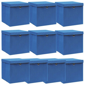 vidaXL Opbergboxen met deksel 10 st 32x32x32 cm stof blauw