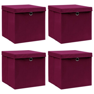 vidaXL Opbergboxen met deksel 4 st 32x32x32 cm stof donkerrood